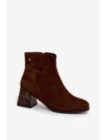 Kožené semišové dámské na podpatku  čokoládové model 21714678 - Maciejka