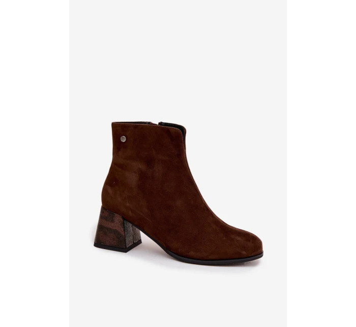 Kožené semišové dámské na podpatku  čokoládové model 21714678 - Maciejka