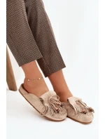 Dámské pantofle s třásněmi a korálky Béžové model 21919160 - Boto