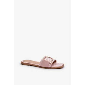 Lesklé dámské pantofle s růžovým zdobením