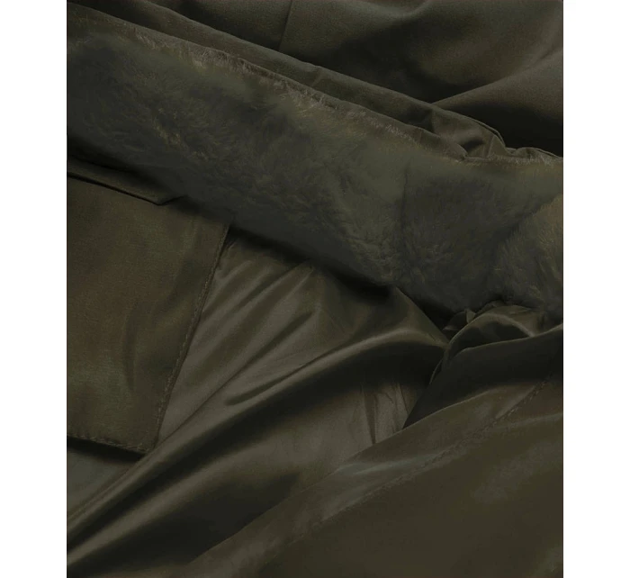 Dámská zimní bunda v army barvě s kožešinovým stojáčkem (5M769-136)