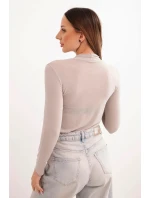 Dámská model 21777061 blůza s jemným rolákem a dlouhým rukávem tmavě béžová - K-Fashion