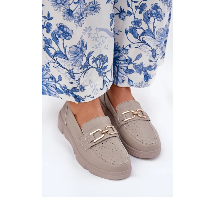 Dámské Kožené Mokasíny se Zlatým Detalem  model 21691940 - VINCEZA