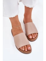 Dámské Kožené Hladké Pantofle Béžové model 21701724 - EVENTO