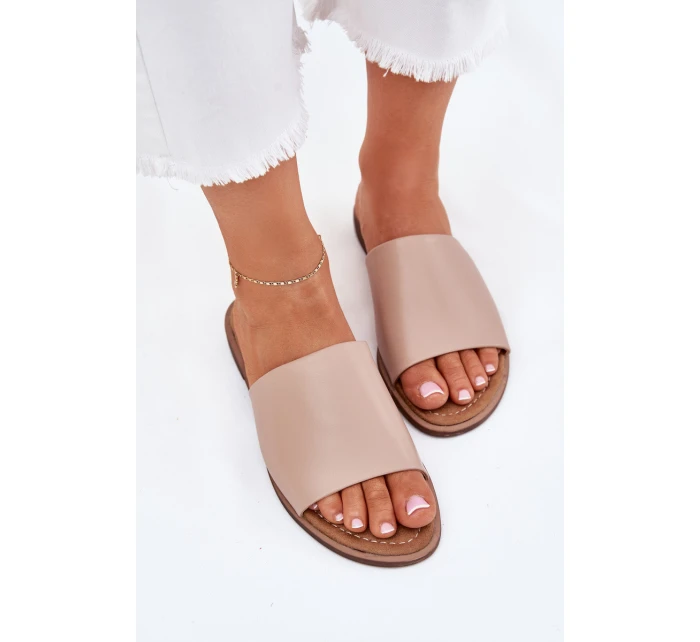 Dámské Kožené Hladké Pantofle Béžové model 21701724 - EVENTO