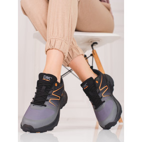Designové  trekingové boty šedo-stříbrné dámské bez podpatku
