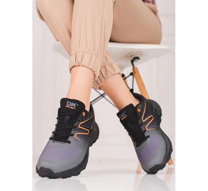 Designové  trekingové boty šedo-stříbrné dámské bez podpatku