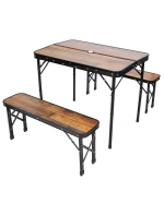 Skládací kempingový turistický stůl 90x60x70 cm a 2 lavice 87x23x39 cm Dřevo