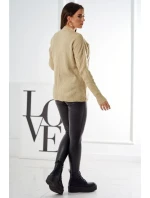 Svetr model 18970345 přes hlavu s módní vazbou béžový - K-Fashion Svetr model 18970345 přes hlavu s módní vazbou béžový - K-Fashion
