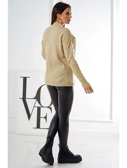Svetr model 18970345 přes hlavu s módní vazbou béžový - K-Fashion