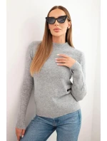 Dámský svetr s polokošilí z měkké pleteniny šedý Dámský svetr s polokošilí z měkké pleteniny šedý