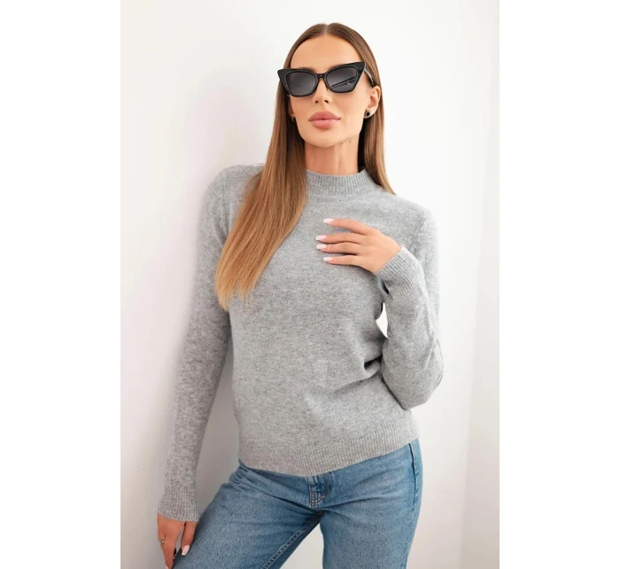 Dámský svetr s polokošilí z měkké pleteniny šedý Dámský svetr s polokošilí z měkké pleteniny šedý