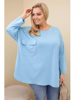 Dámská blůza Plus Size s bavlnou, kapsou a ohrnutým rukávem mátová