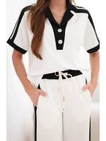 Dámský máslový komplet s polo mikinou a širokými kalhotami černý