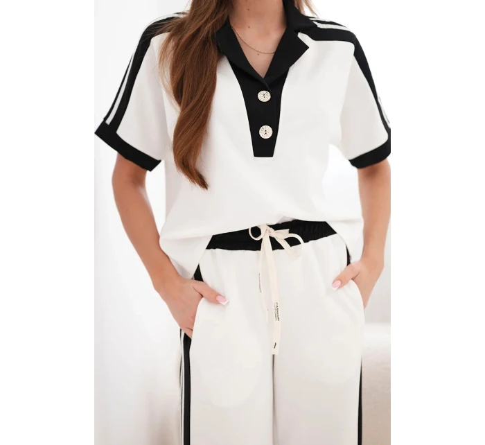 Dámský máslový komplet s polo mikinou a širokými kalhotami černý