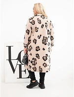 Dámský elegantní kabát Plus Size s klopami leopardí béžový