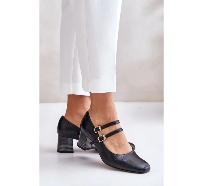 Kožené sandály s pásky na podpatku černé model 21673885 - Laura Messi