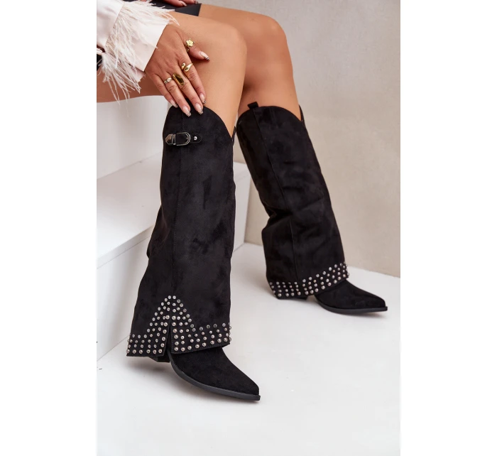 Kozačky S Svrškem Na Podpatku Černé model 21681450 - Boto