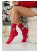 Dámské vánoční ponožky sob a červené puntíky