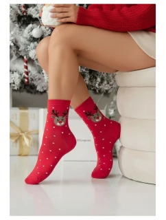 Dámské vánoční ponožky sob a červené puntíky
