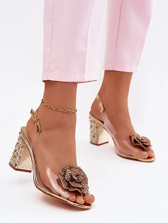 Průhledné Sandály na Podpatku se Šperky D&A MR61-9013 Zlaté