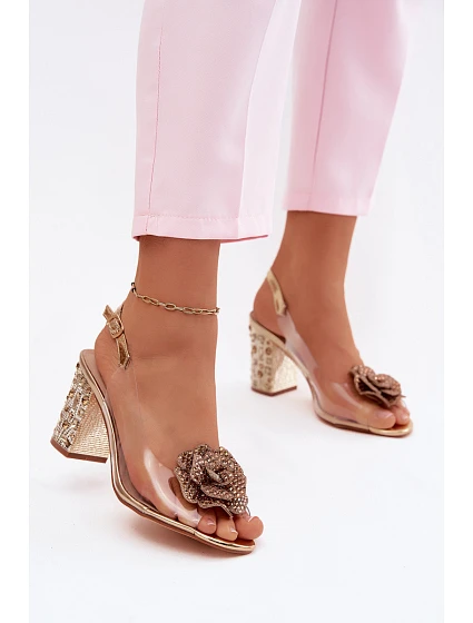 Průhledné Sandály na Podpatku se Šperky D&A MR61-9013 Zlaté