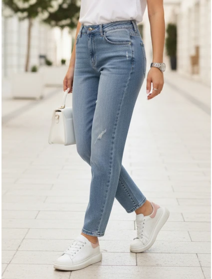 Dámské džíny mom fit s odřením modré FashionStreet UY2862