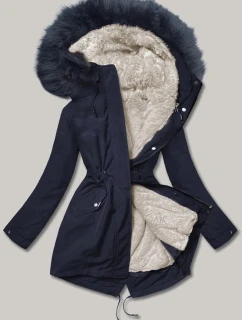 Ciepła kurtka zimowa damska granat/ecru/granat (w629big)
