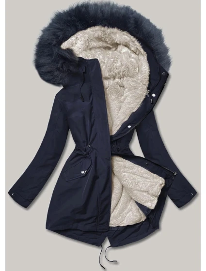Ciepła kurtka zimowa damska granat/ecru/granat (w629big)