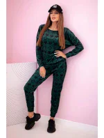 Dámská souprava z veluru s model 21149311 zelená + černá - K-Fashion Dámská souprava z veluru s model 21149311 zelená + černá - K-Fashion