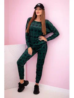 Dámská souprava z veluru s model 21149311 zelená + černá - K-Fashion