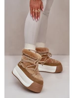 Kožené Dámské Sněhule Na Silné Podešvi S Kožešinou Big Star model 21669685 Hnědé - Big Star Shoes Kožené Dámské Sněhule Na Silné Podešvi S Kožešinou Big Star model 21669685 Hnědé - Big Star Shoes