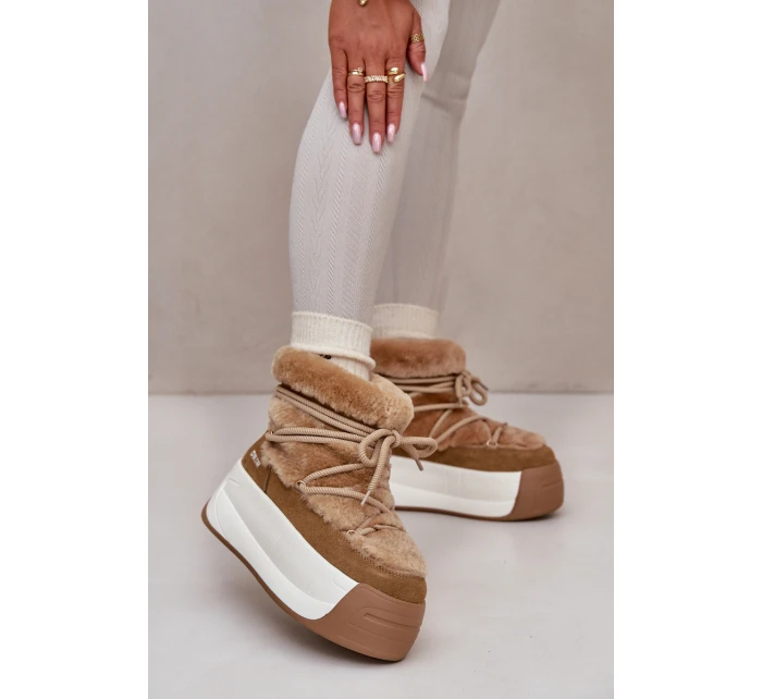Kožené Dámské Sněhule Na Silné Podešvi S Kožešinou Big Star model 21669685 Hnědé - Big Star Shoes Kožené Dámské Sněhule Na Silné Podešvi S Kožešinou Big Star model 21669685 Hnědé - Big Star Shoes