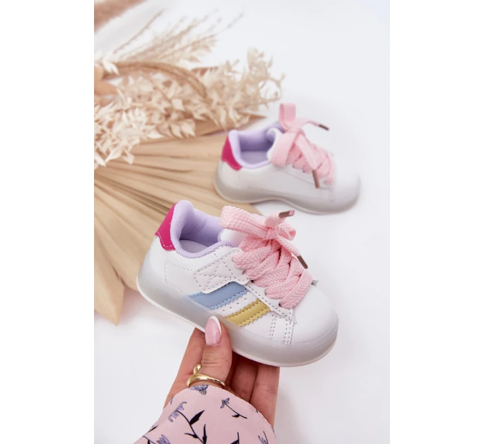 Sportovní boty dětské sneakers s svítící podrážkou bílo-růžové Arielle Sportovní boty dětské sneakers s svítící podrážkou bílo-růžové Arielle