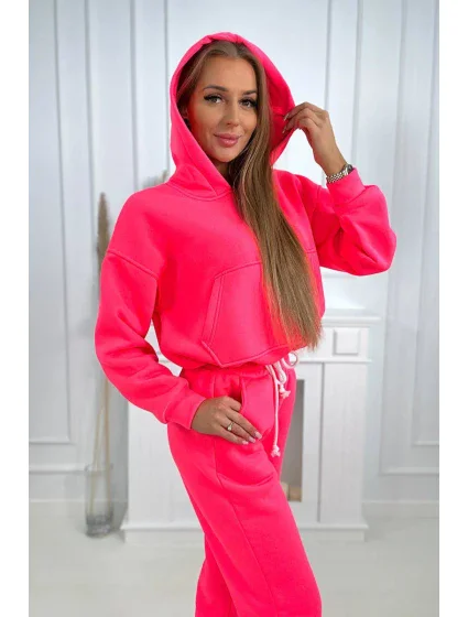 Zateplená souprava s mikinou model 19752320 ve spodní části v růžové neonové barvě - K-Fashion