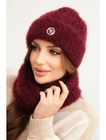 Dámská souprava čepice a šály zimní s ozdobným bordó model 21461104 - K-Fashion