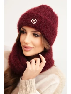 Dámská souprava čepice a šály zimní s ozdobným bordó model 21461104 - K-Fashion