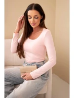 Dámská basic blůza se čtvercovým výstřihem a dlouhým rukávem pudrově růžová