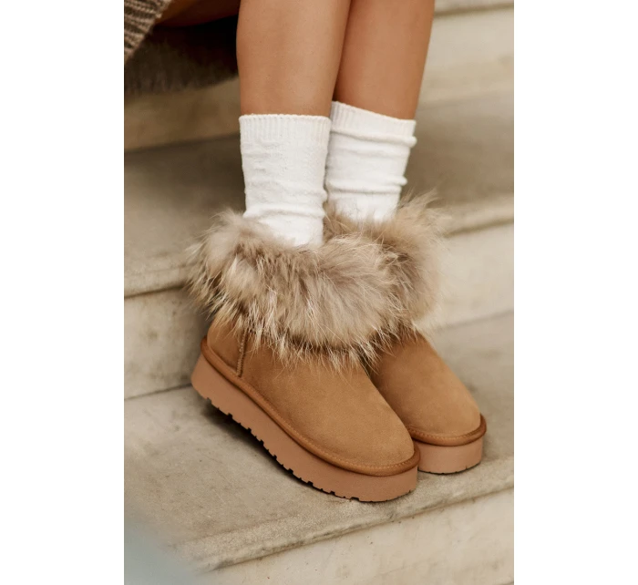 Kožené Sněhule Na Platformě S Kožešinou Camel model 21677869 - Boto