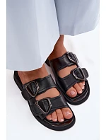 Kožené dámské pantofle s přezkami Vinceza 62304 Černé