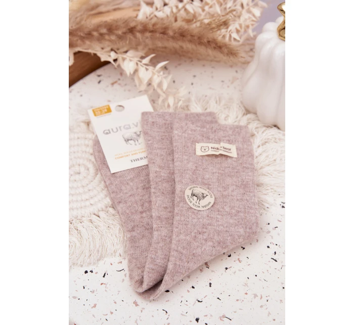 Dámské teplé vlněné ponožky s nášivkou – béžové Dámské teplé vlněné ponožky s nášivkou – béžové