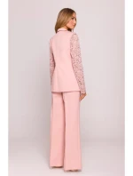 Dámské sako s krajkovými rukávy M865 Pudr růžová - MOE