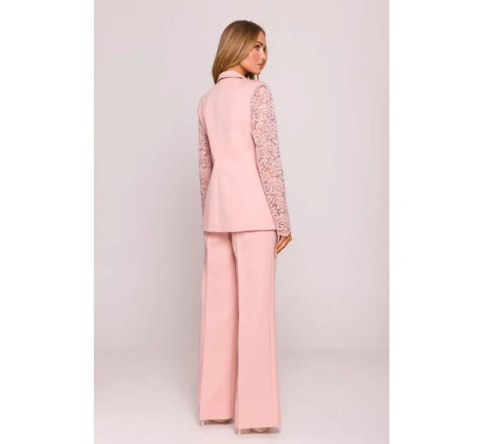 Dámské sako s krajkovými rukávy M865 Pudr růžová - MOE