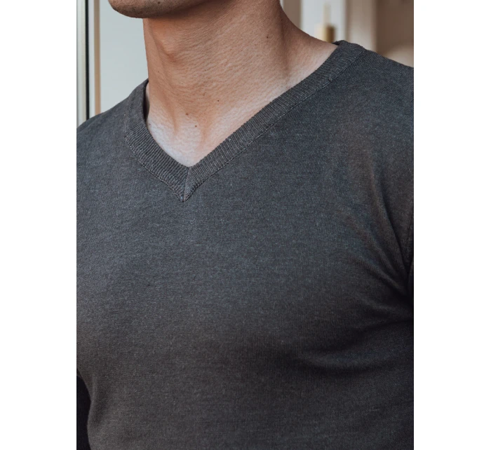 Pánský tmavě šedý svetr s výstřihem FashionStreet WX2219