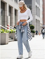 Dámské baggy džíny s vysokým pasem světle modré FashionStreet UY2934