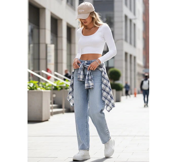 Dámské baggy džíny s vysokým pasem světle modré FashionStreet UY2934