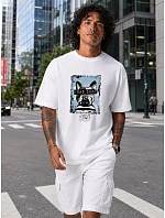 Tshirt męski oversize z nadrukiem bawełniany biały model 22216034 - FashionStreet