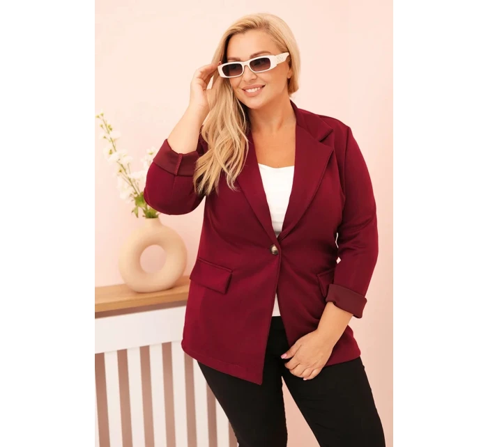 Dámská viskózová blazer Plus Size s dlouhým rukávem a límcem švestková