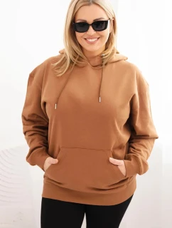 Dámská mikina s kapucí a model 21723115 Plus Size z bavlny camelová - K-Fashion