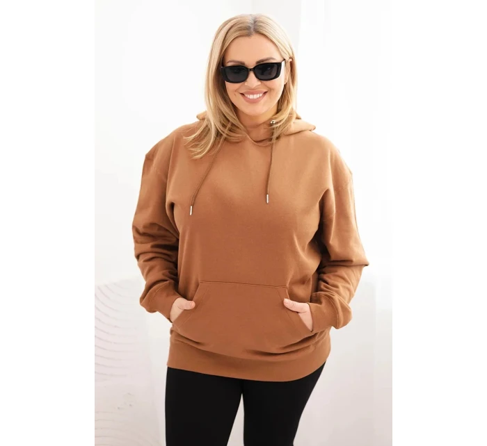 Dámská mikina s kapucí a model 21723115 Plus Size z bavlny camelová - K-Fashion